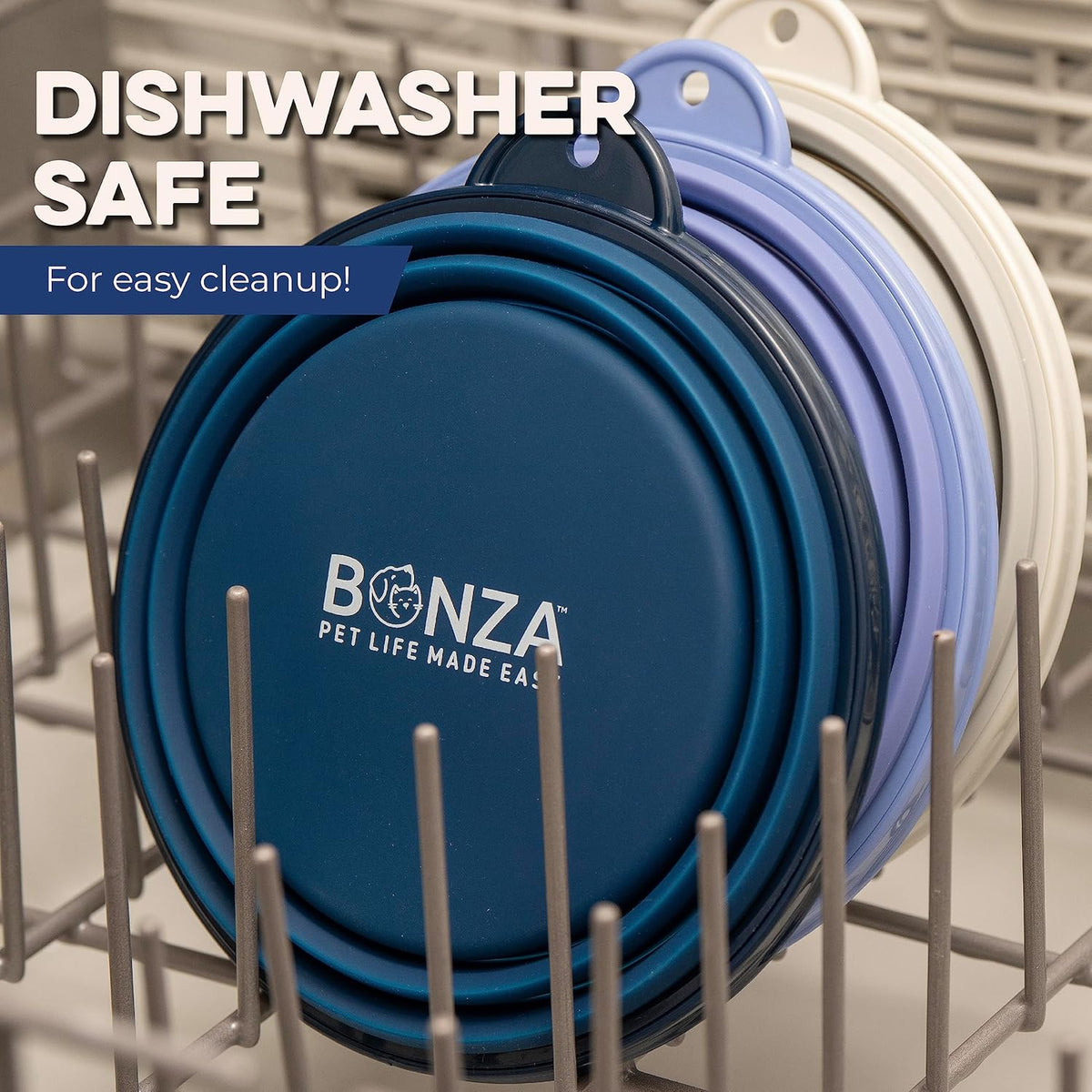 Collapsible Dog Water Bowl - Bpa-Free Silicone Dog Dish - Reinforced Rim Collapsible Bowl - Carabiner Clip Travel Dishes for Pets - for Hiking, Camping & Car Trips - Large 33 Oz, Navy Blue