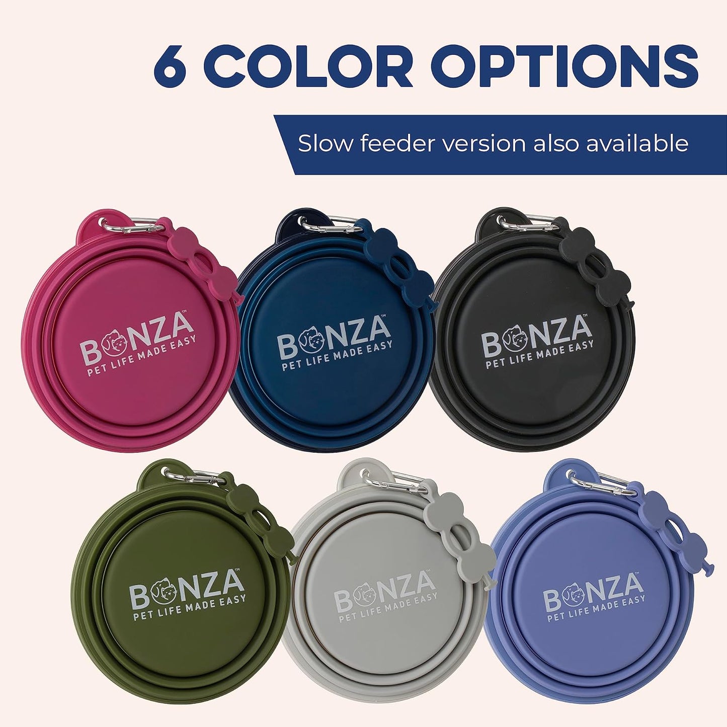 Collapsible Dog Water Bowl - Bpa-Free Silicone Dog Dish - Reinforced Rim Collapsible Bowl - Carabiner Clip Travel Dishes for Pets - for Hiking, Camping & Car Trips - Large 33 Oz, Navy Blue