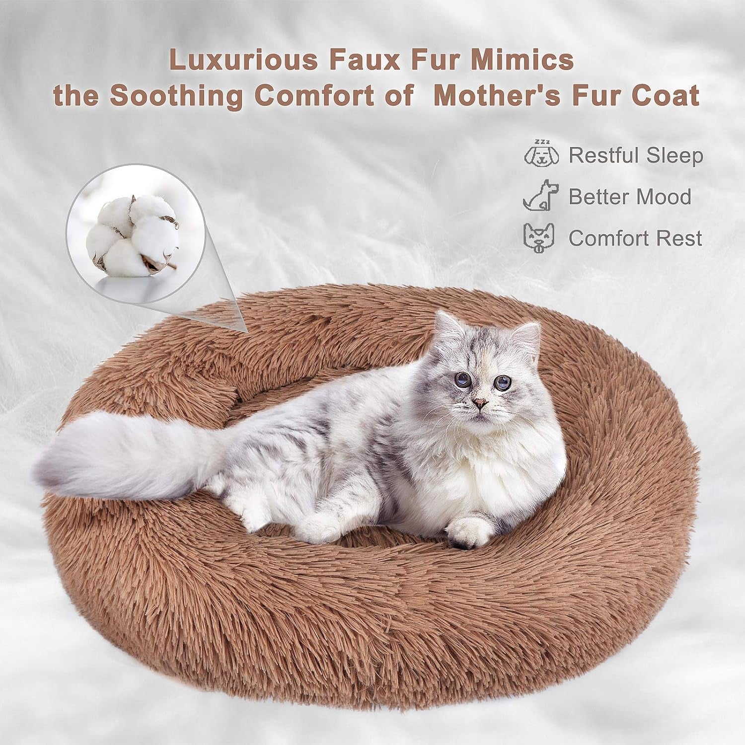 Dog Bed Cat Bed Cushion Donut Bed Faux Fur Cuddler for Dog Cat Improved Sleep Pet Bed Multiple Sizes Machine Washable
