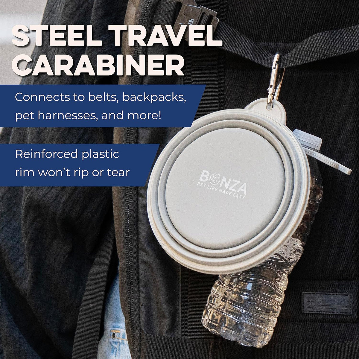 Collapsible Dog Water Bowl - Bpa-Free Silicone Dog Dish - Reinforced Rim Collapsible Bowl - Carabiner Clip Travel Dishes for Pets - for Hiking, Camping & Car Trips - Large 33 Oz, Navy Blue
