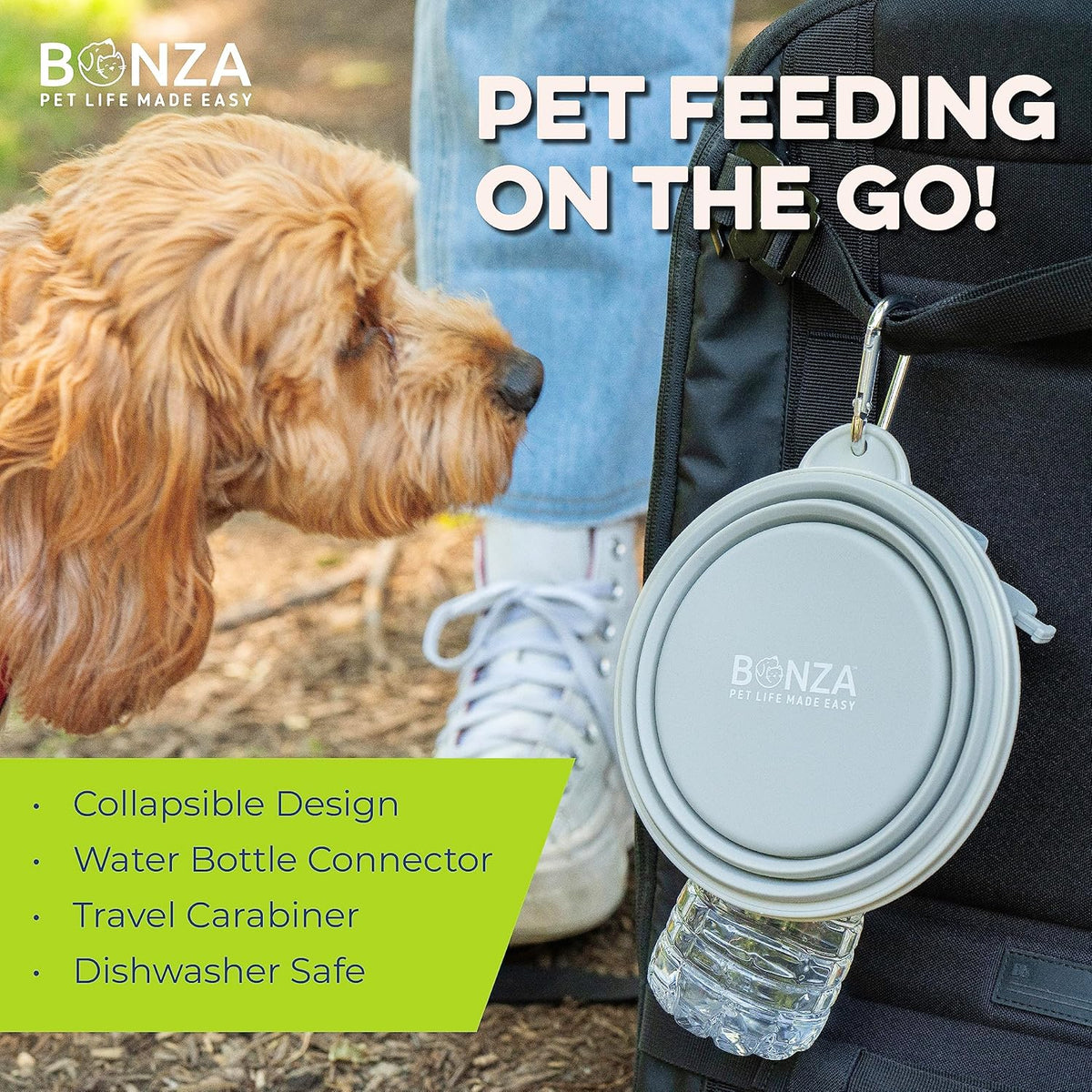 Collapsible Dog Water Bowl - Bpa-Free Silicone Dog Dish - Reinforced Rim Collapsible Bowl - Carabiner Clip Travel Dishes for Pets - for Hiking, Camping & Car Trips - Large 33 Oz, Navy Blue