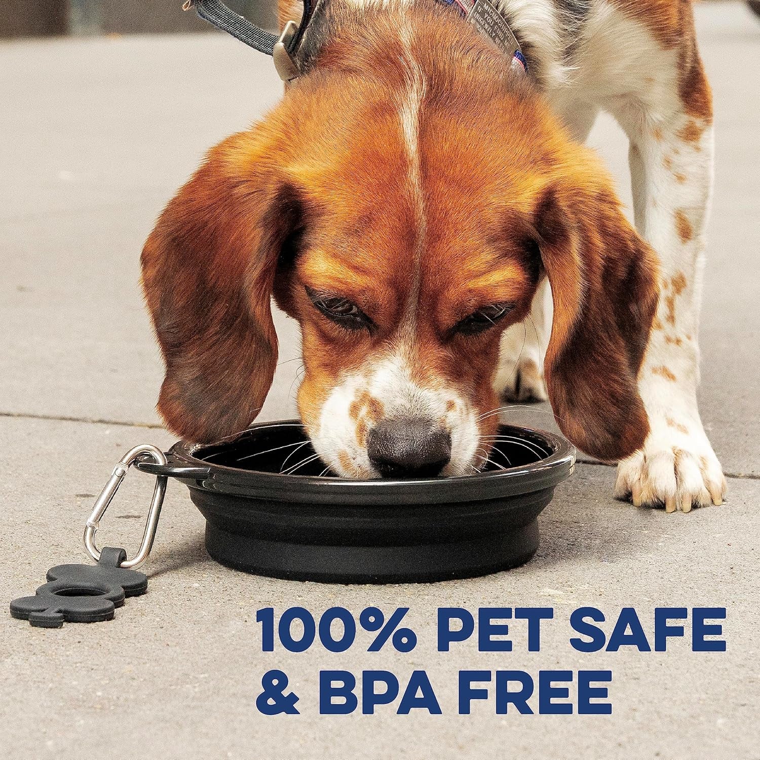 Collapsible Dog Water Bowl - Bpa-Free Silicone Dog Dish - Reinforced Rim Collapsible Bowl - Carabiner Clip Travel Dishes for Pets - for Hiking, Camping & Car Trips - Large 33 Oz, Navy Blue