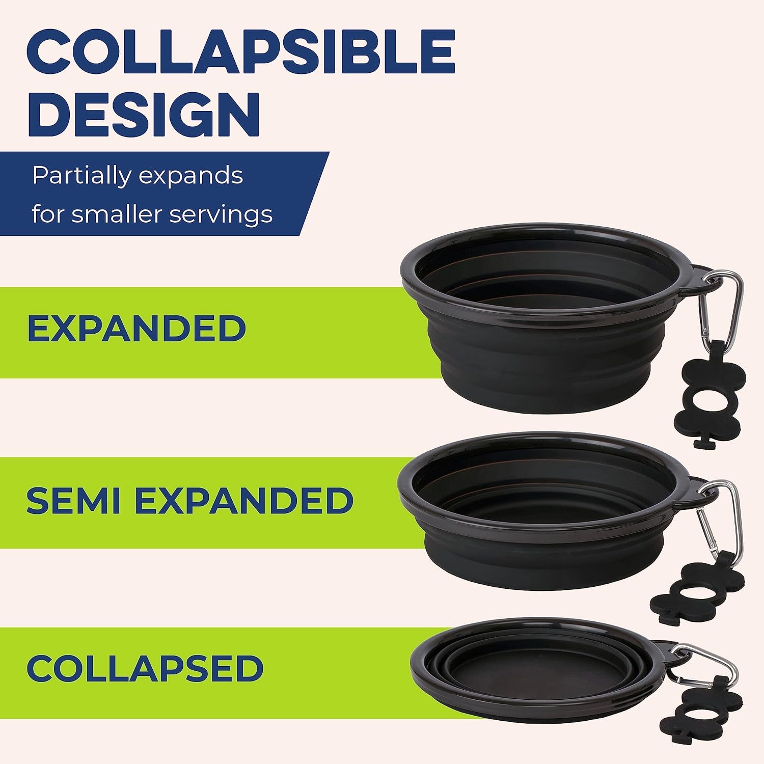 Collapsible Dog Water Bowl - Bpa-Free Silicone Dog Dish - Reinforced Rim Collapsible Bowl - Carabiner Clip Travel Dishes for Pets - for Hiking, Camping & Car Trips - Large 33 Oz, Navy Blue