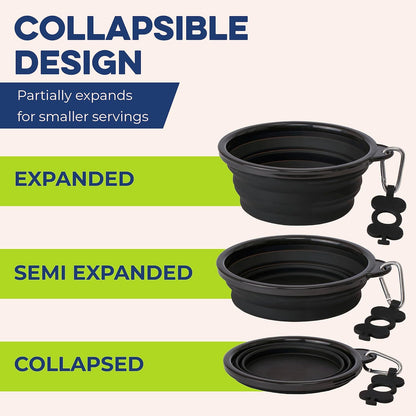 Collapsible Dog Water Bowl - Bpa-Free Silicone Dog Dish - Reinforced Rim Collapsible Bowl - Carabiner Clip Travel Dishes for Pets - for Hiking, Camping & Car Trips - Large 33 Oz, Navy Blue